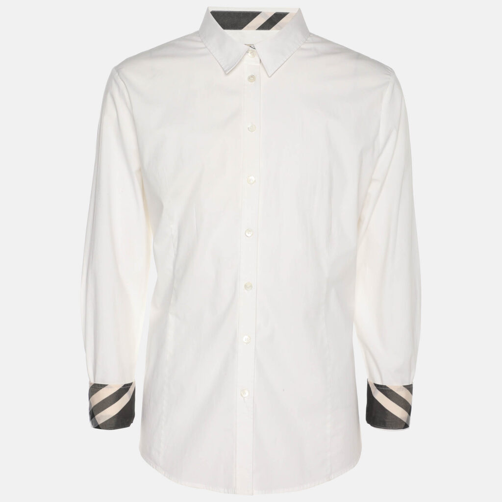 Burberry Cream Stretch Cotton Long Sleeve Shirt L