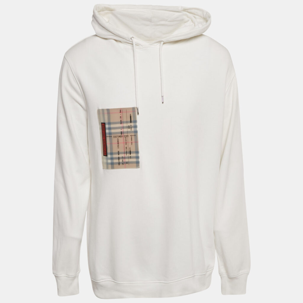Burberry White Checker Pocket Cotton Hoodie S Burberry White Checker Pocket Cotton Hoodie S