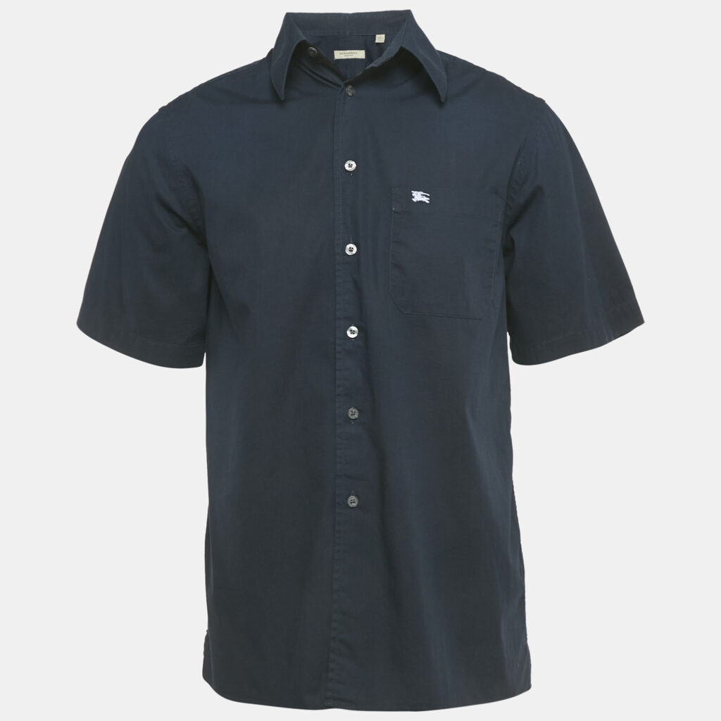 Burberry Navy Blue Cotton Short Sleeve Shirt L Burberry Navy Blue Cotton Short Sleeve Shirt L