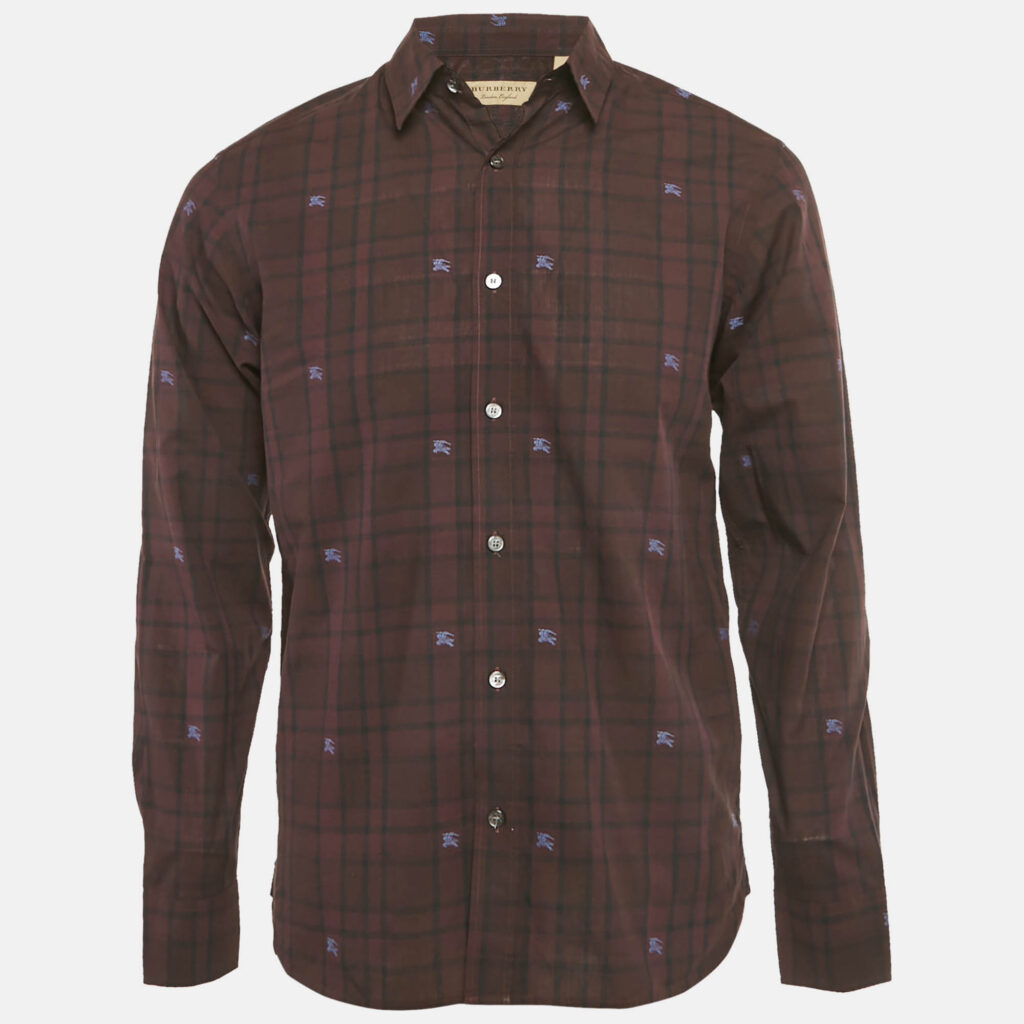 Burberry Purple Embroidered Cotton Full Sleeve Shirt M Burberry Purple Embroidered Cotton Full Sleeve Shirt M