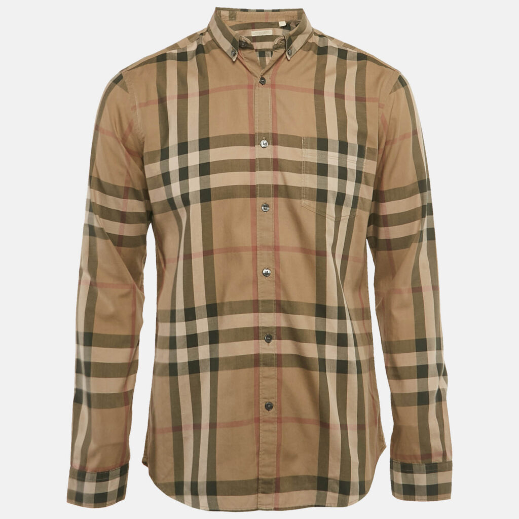 Burberry Brown Checked Cotton Full Sleeve Shirt L