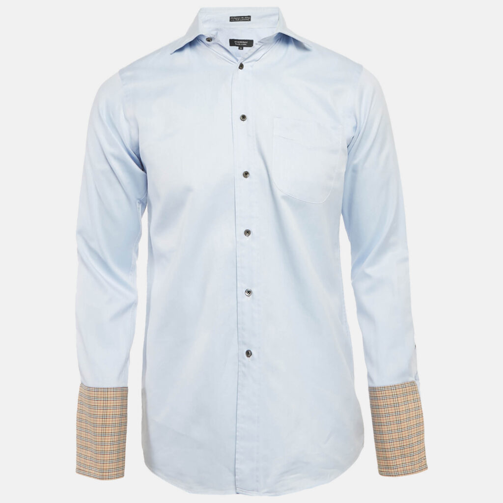 Burberry Blue Gabardine Long Sleeve Shirt S