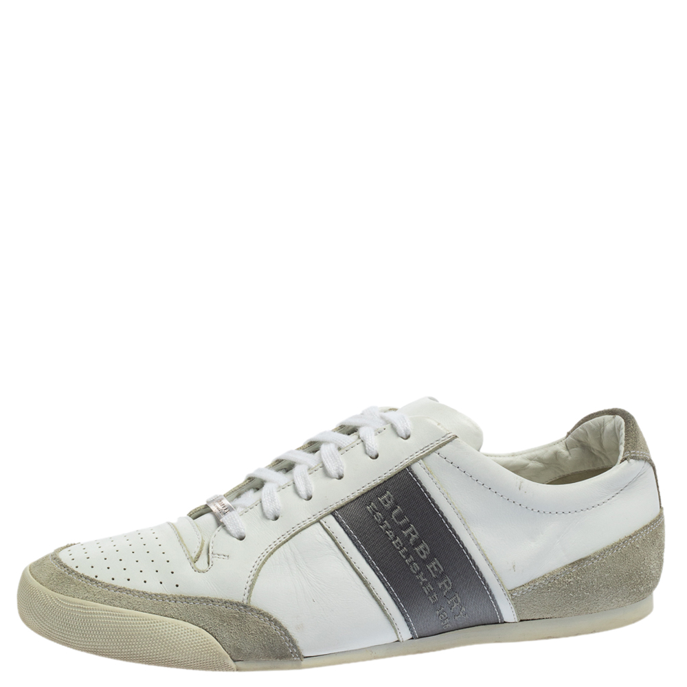 Burberry White/Grey Leather and Suede Lace Up Sneakers Size 42 Burberry White/Grey Leather and Suede Lace Up Sneakers Size 42