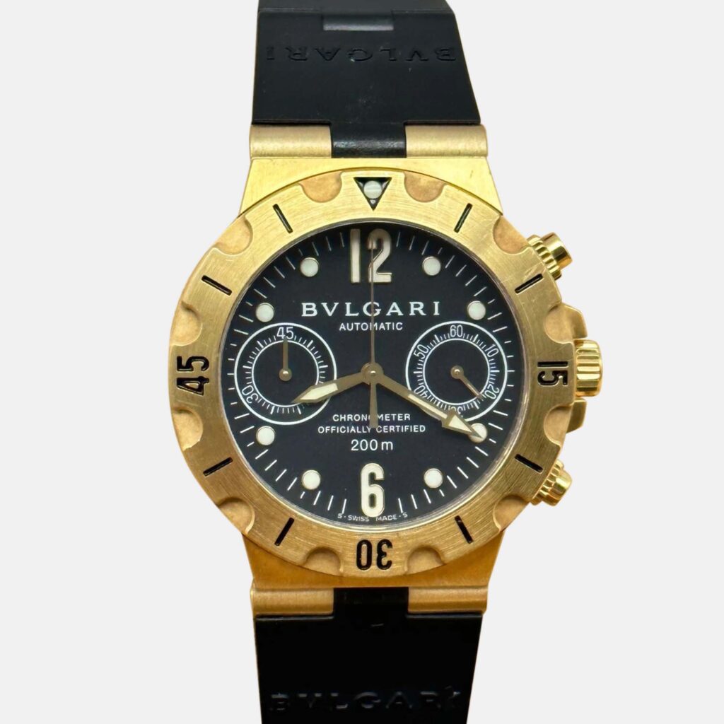 luxury-men-bvlgari-used-watches-p1239677-001.jpg Bvlgari Diagono Scuba SC38G Automatic Black 18k Yellow Gold Men's Wristwatch 38 mm