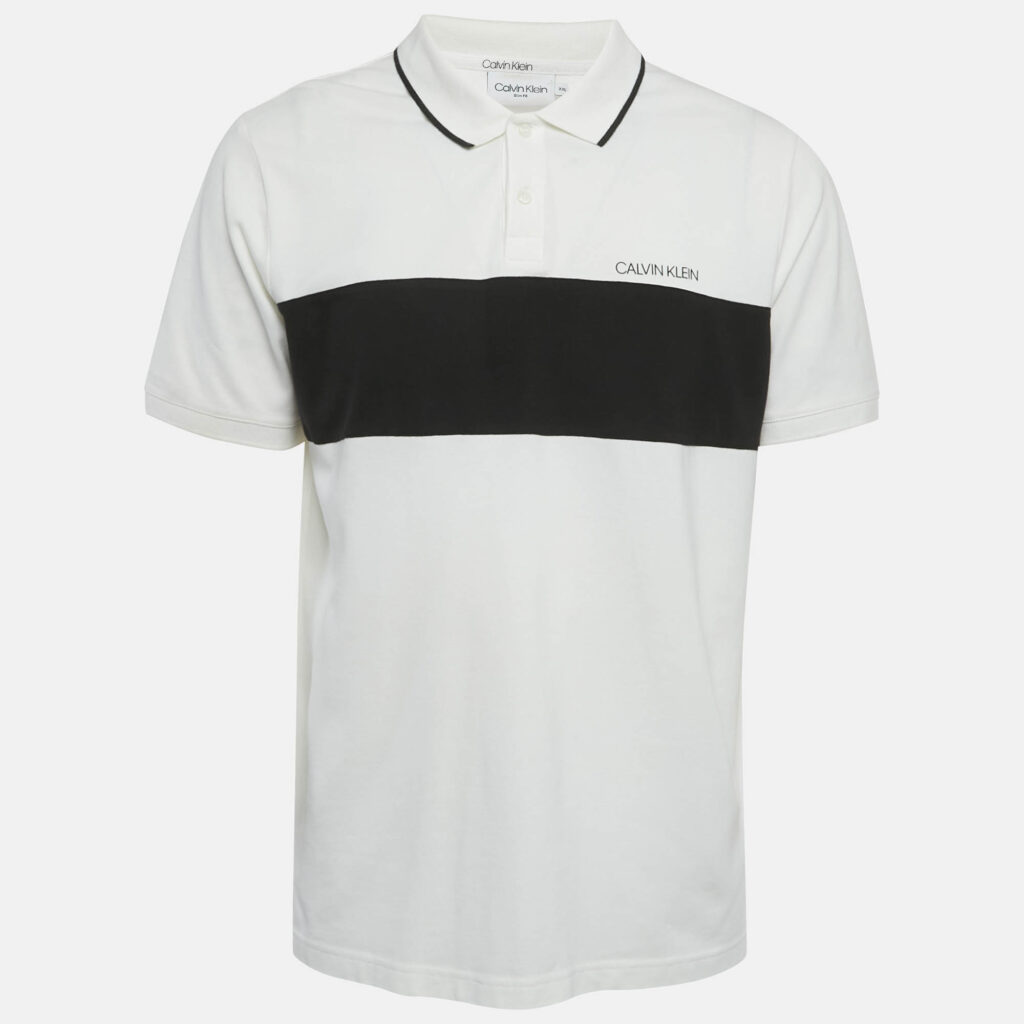 Calvin Klein White Logo Applique Cotton Slim Fit Polo T-Shirt XXL