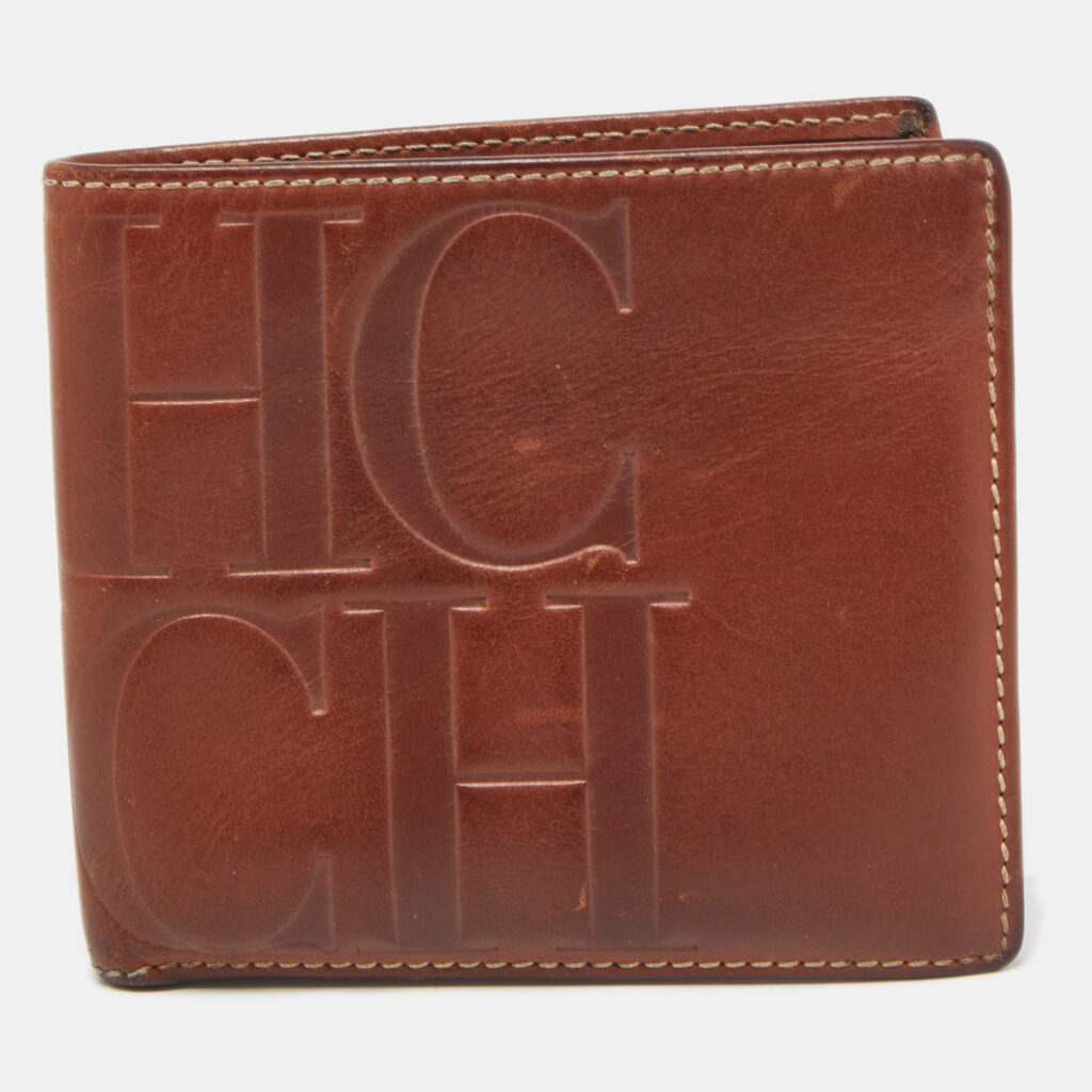 Carolina Herrera Brown Monogram Embossed Leather Bifold Wallet Carolina Herrera Brown Monogram Embossed Leather Bifold Wallet