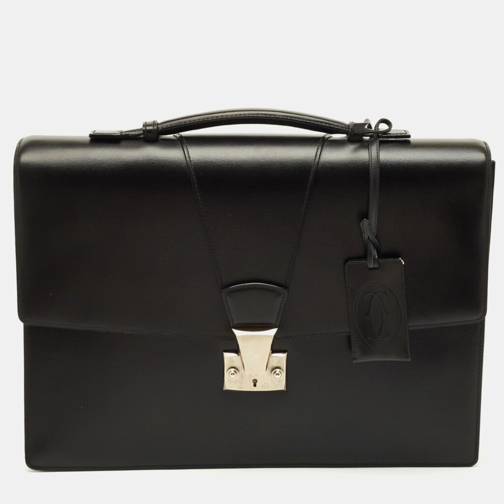 Cartier Pasha Black Leather Briefcase Bag