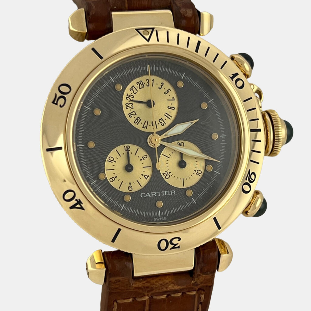 Cartier Pasha 1353 Automatic Grey 18k Yellow Gold Men's Wristwatch 35 mm Cartier Pasha 1353 Automatic Grey 18k Yellow Gold Men's Wristwatch 35 mm