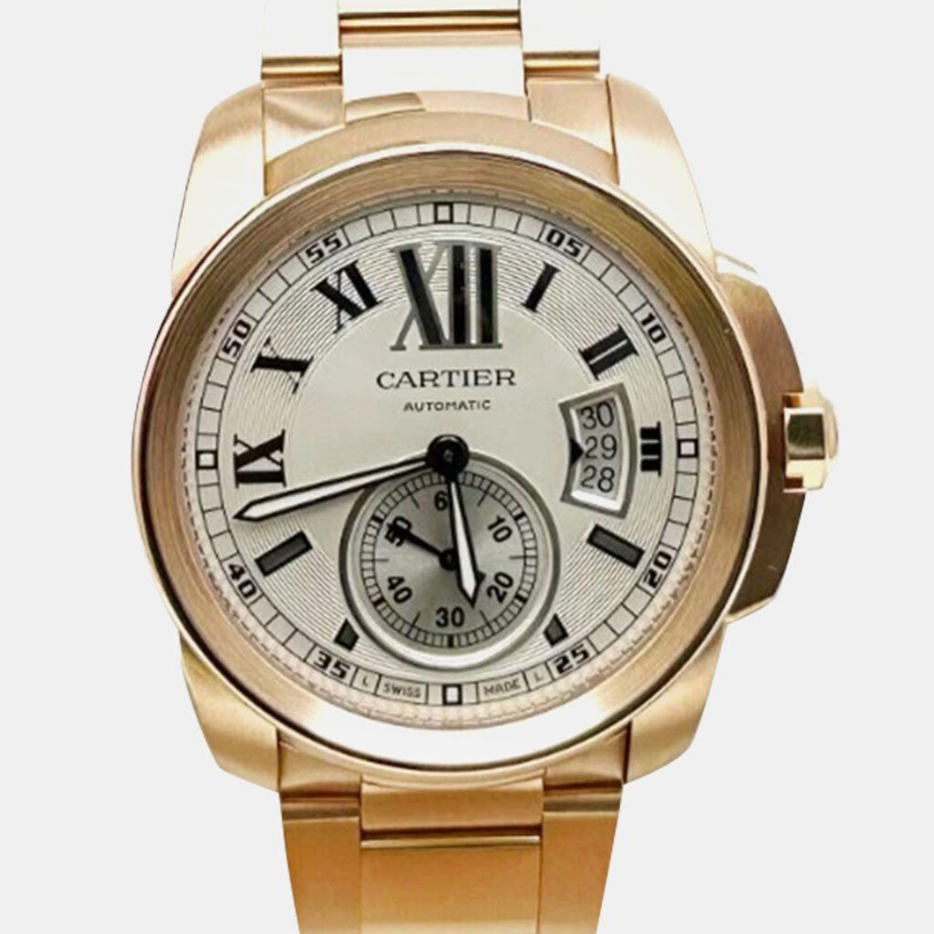 Cartier Calibre W7100018 Automatic Silver 18K Rose Gold Men's Wristwatch 42 mm Cartier Calibre W7100018 Automatic Silver 18K Rose Gold Men's Wristwatch 42 mm