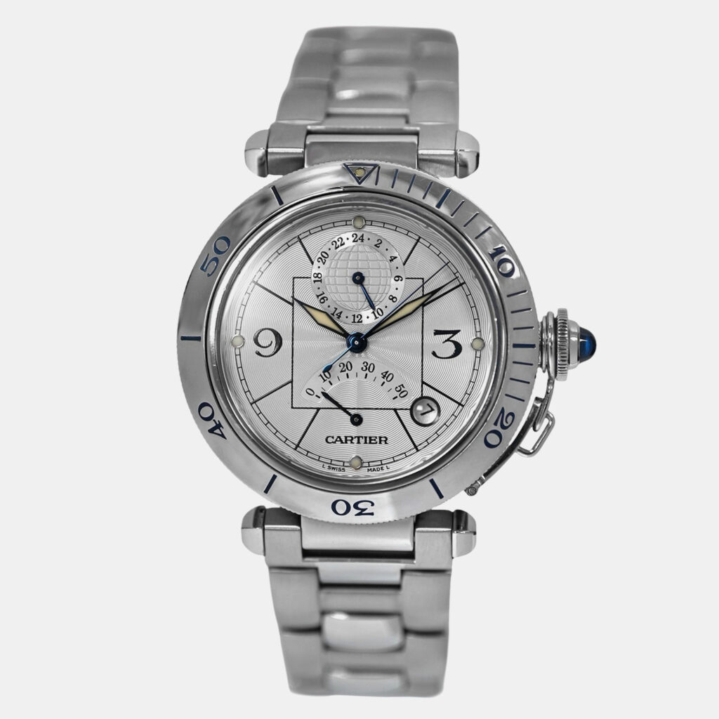 Cartier Pasha GMT 2388 Automatic Silver stainless steel Men's Wristwatch 38 mm Cartier Pasha GMT 2388 Automatic Silver stainless steel Men's Wristwatch 38 mm
