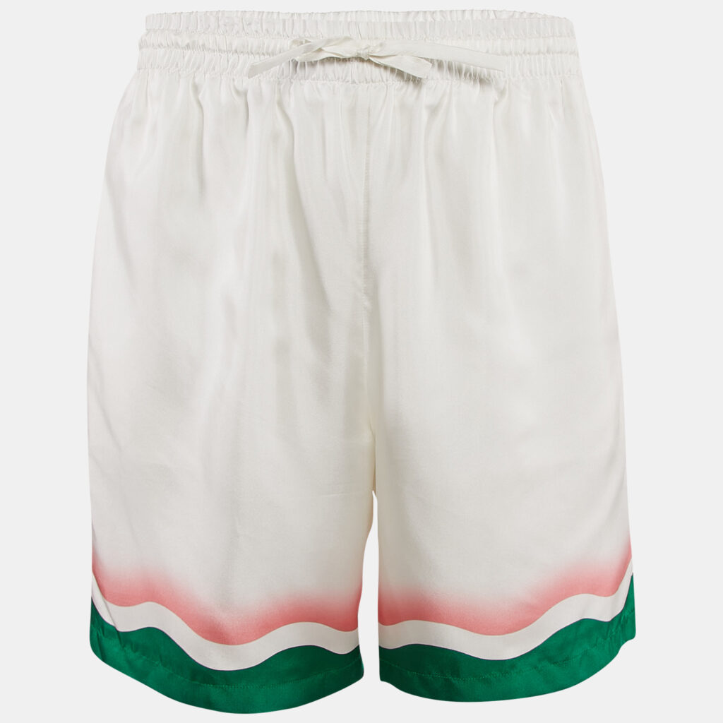 Casablanca White Striped Silk Tennis Club Shorts L Casablanca White Striped Silk Tennis Club Shorts L