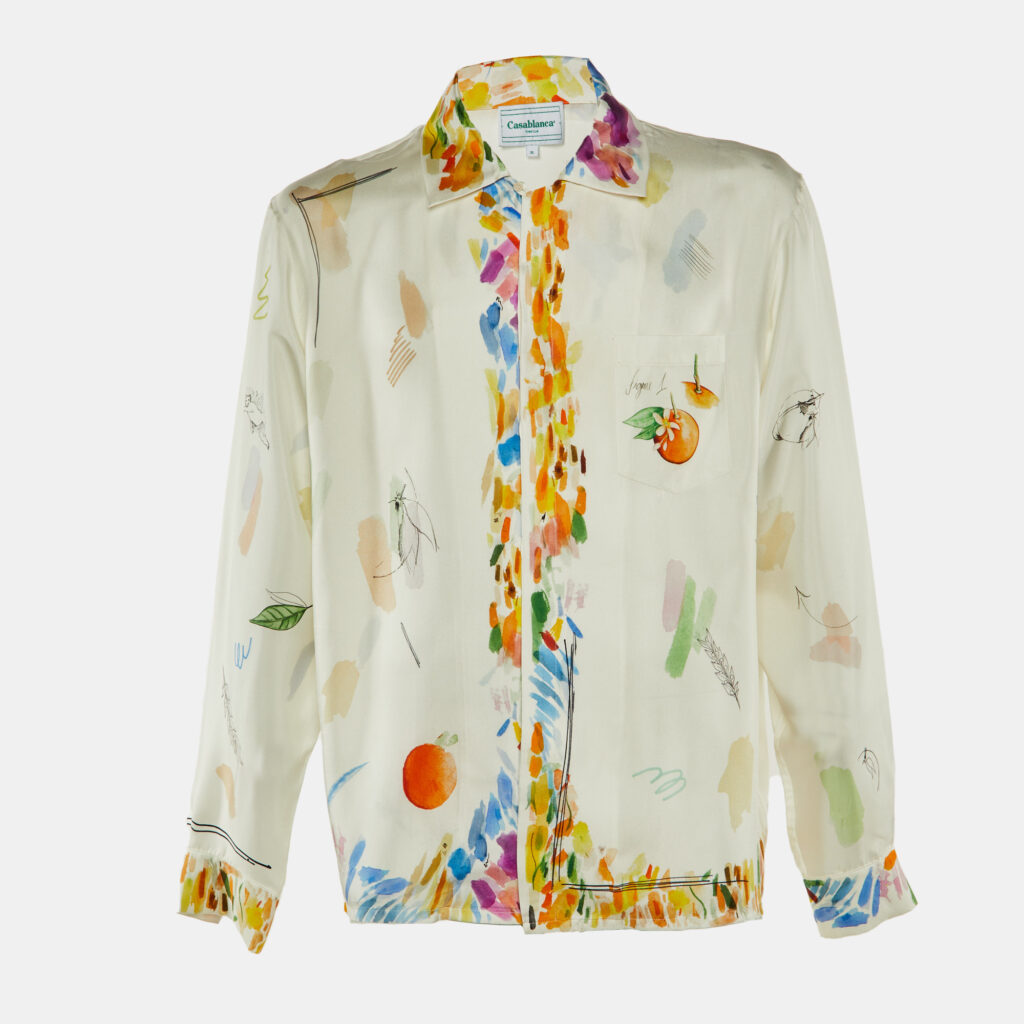 Casablanca Tennis Club Off White Printed Silk Shirt XL