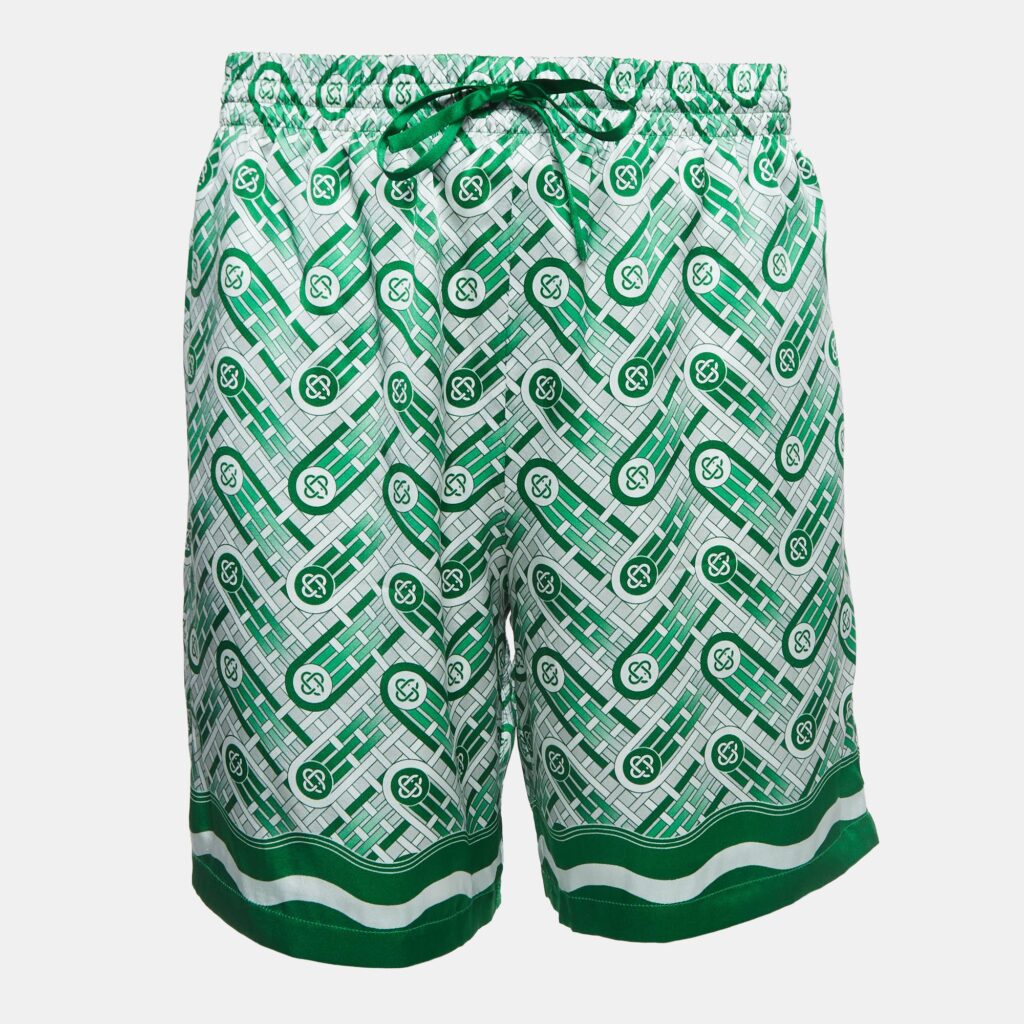 Casablanca Tennis Club Green Monogram Print Silk Shorts L Casablanca Tennis Club Green Monogram Print Silk Shorts L