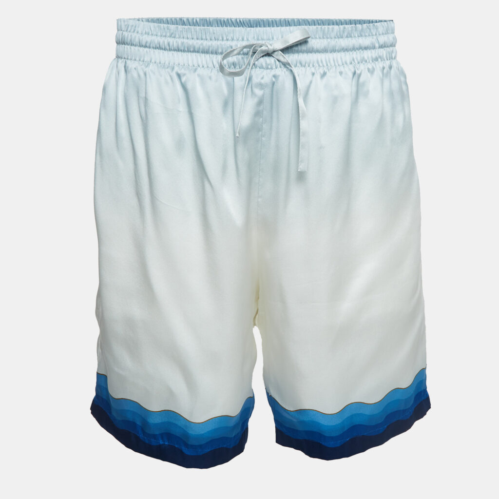 Casablanca Blue Printed Satin Silk Tennis Club Shorts L Casablanca Blue Printed Satin Silk Tennis Club Shorts L