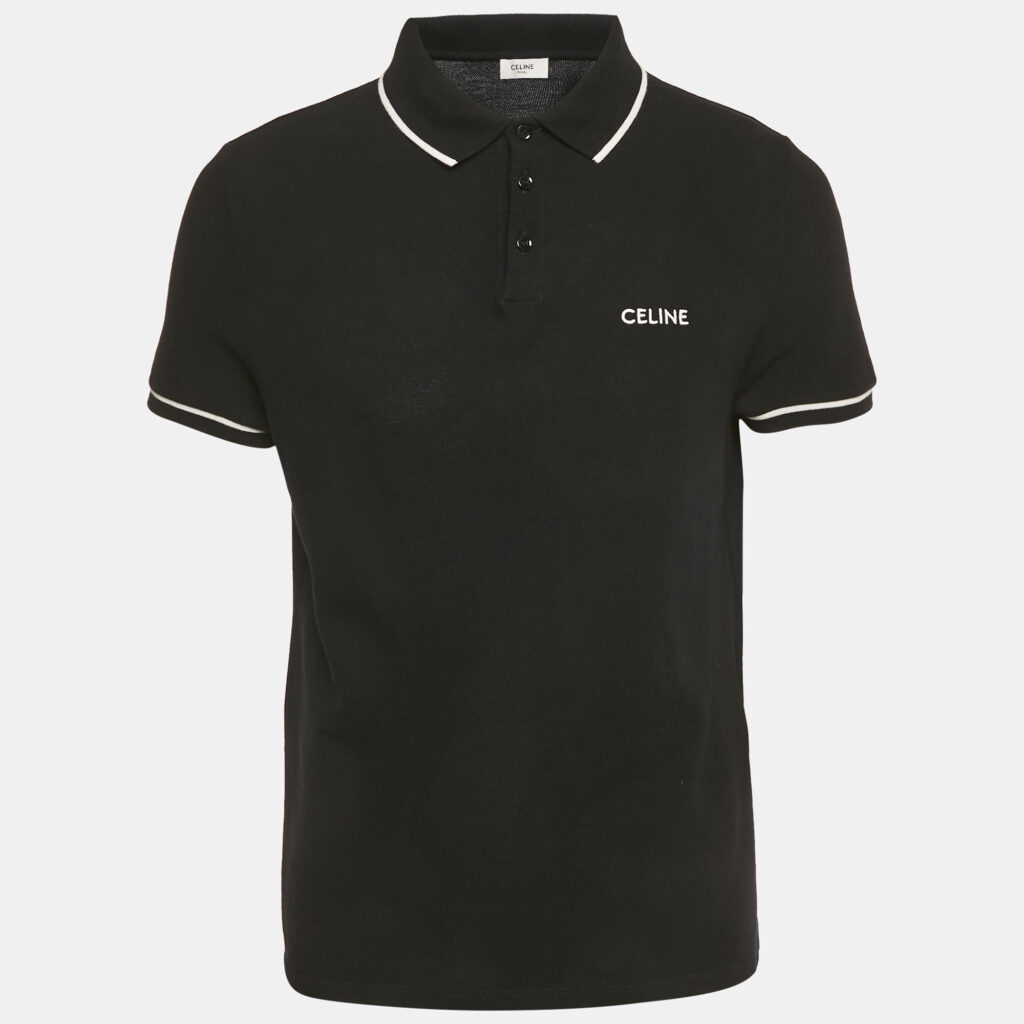 Celine Black Logo Embroidered Cotton Polo T-Shirt XL Celine Black Logo Embroidered Cotton Polo T-Shirt XL