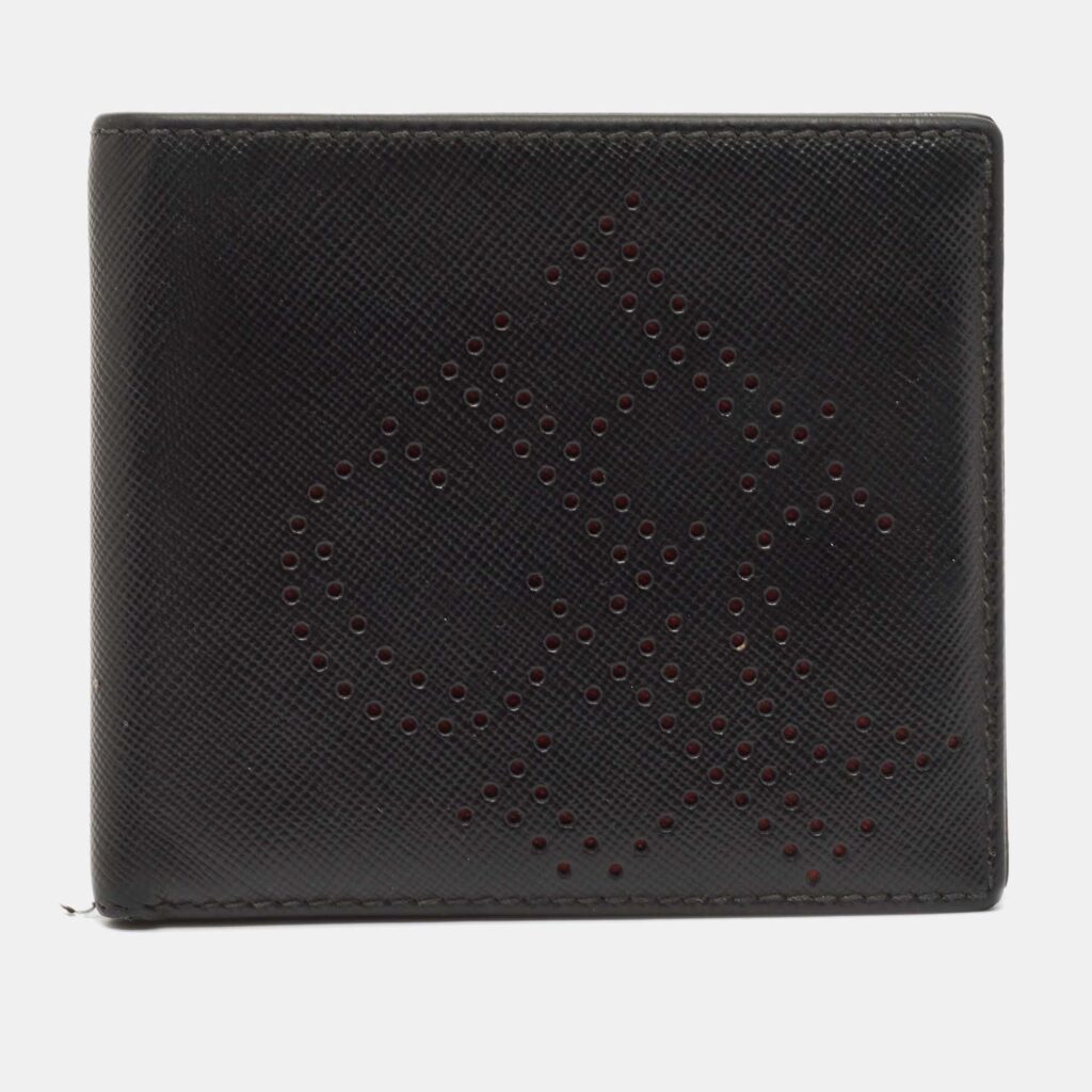 CH Carolina Herrera Black Leather Perforated Logo Bifold Wallet CH Carolina Herrera Black Leather Perforated Logo Bifold Wallet