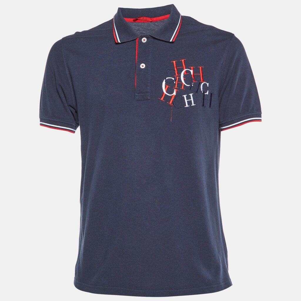 CH Carolina Herrera Navy Blue Logo Embroidered Cotton Polo T-Shirt L CH Carolina Herrera Navy Blue Logo Embroidered Cotton Polo T-Shirt L