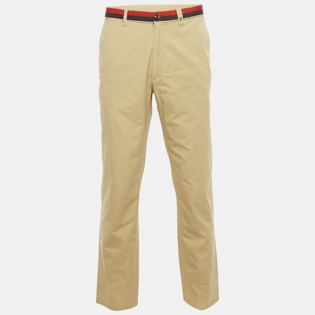 CH Carolina Herrera Beige Cotton Logo Stripe Waist Detail Pants XXL CH Carolina Herrera Beige Cotton Logo Stripe Waist Detail Pants XXL