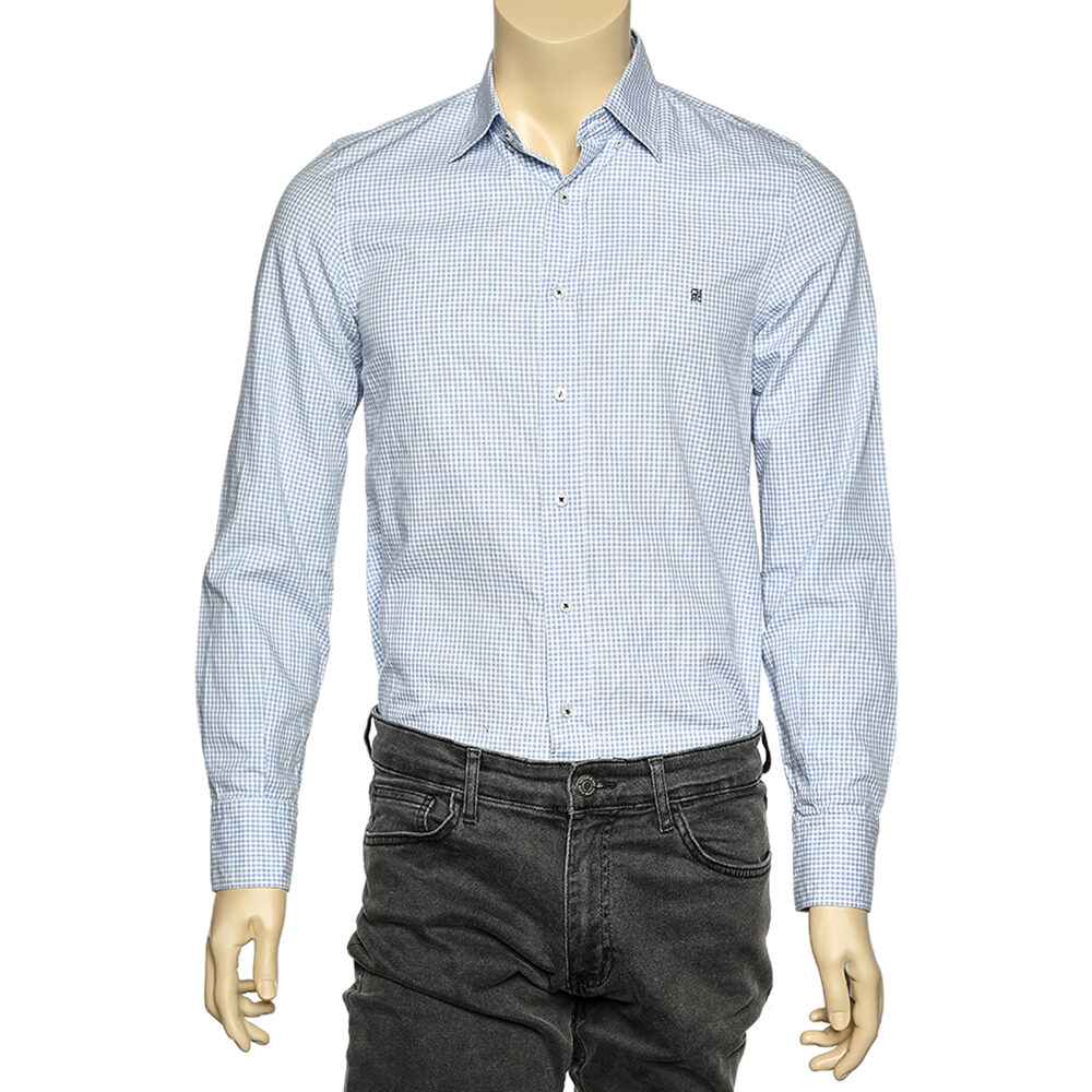 CH Carolina Herrera Blue & White Check Cotton Button Front Shirt S CH Carolina Herrera Blue & White Check Cotton Button Front Shirt S