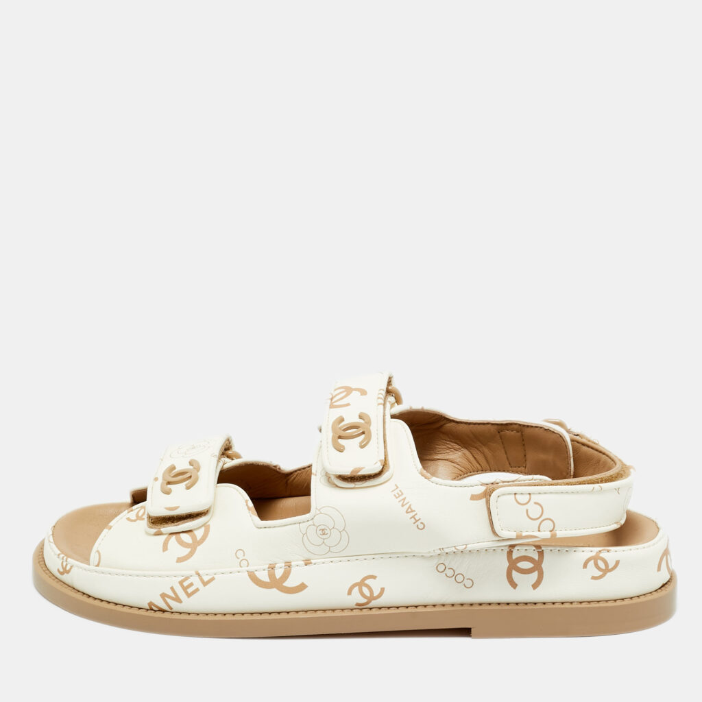 luxury-men-chanel-new-shoes-p1245626-001-1.jpg Chanel White Leather Dad Flat Sandals Size 38.5