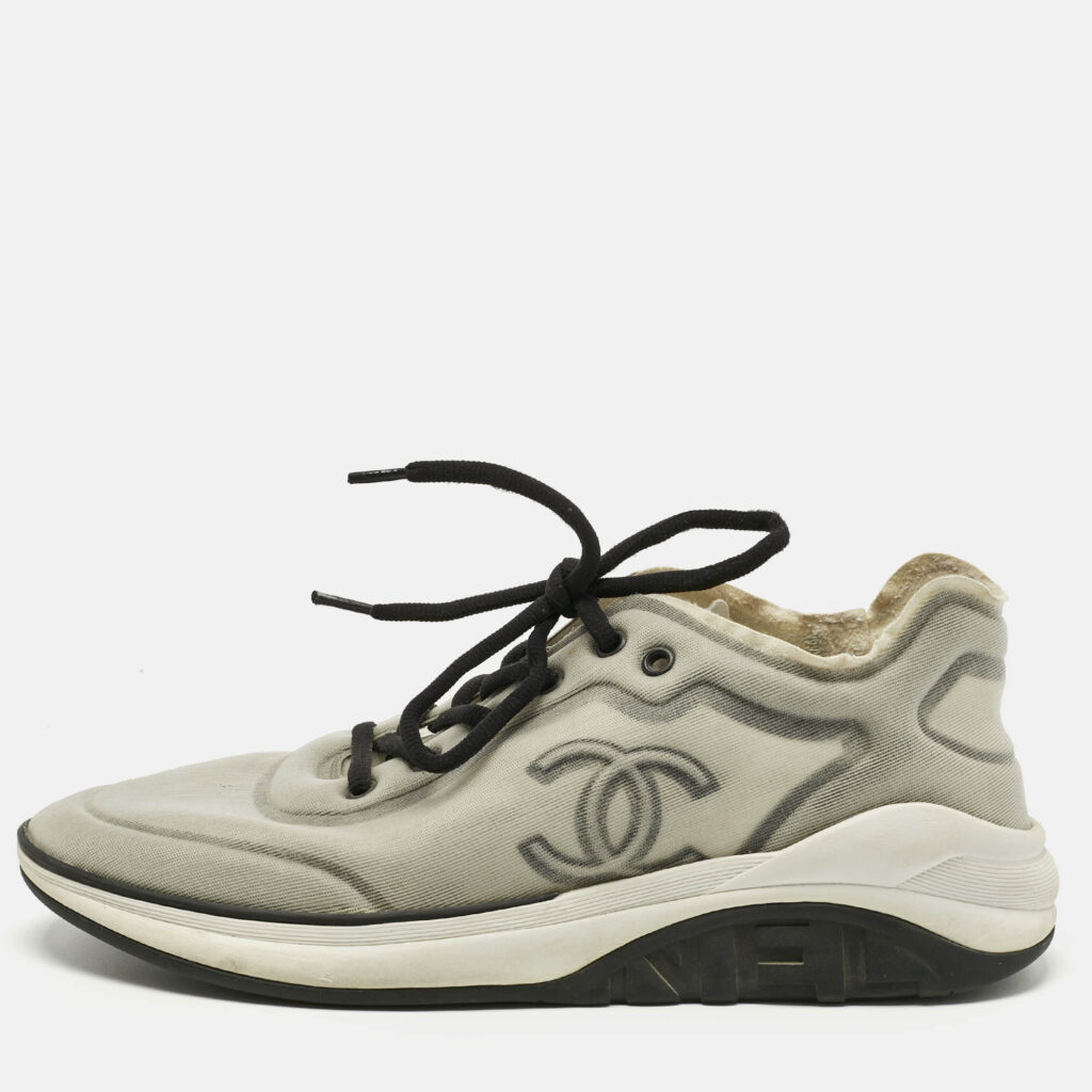 Chanel Light Grey Mesh CC Low Top Sneakers Size 44
