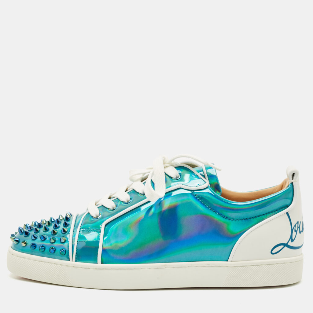 Christian Louboutin Blue Iridescent Leather Fun Louis Junior Sneakers Size 44.5 Christian Louboutin Blue Iridescent Leather Fun Louis Junior Sneakers Size 44.5