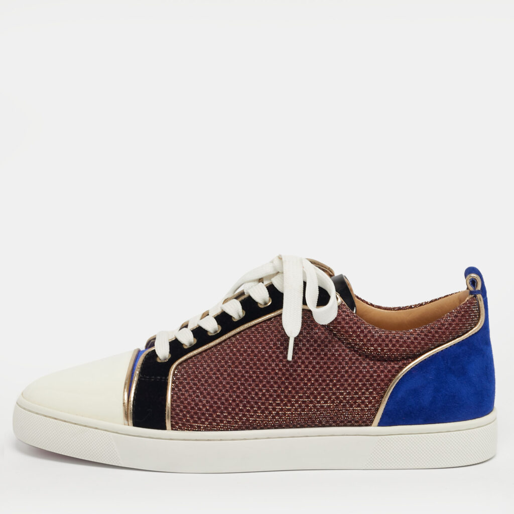 luxury-men-christian-louboutin-new-shoes-p1242411-001.jpg Christian Louboutin Multicolor Lurex Fabric and Patent Leather Louis Lace Up Sneakers Size 41.5