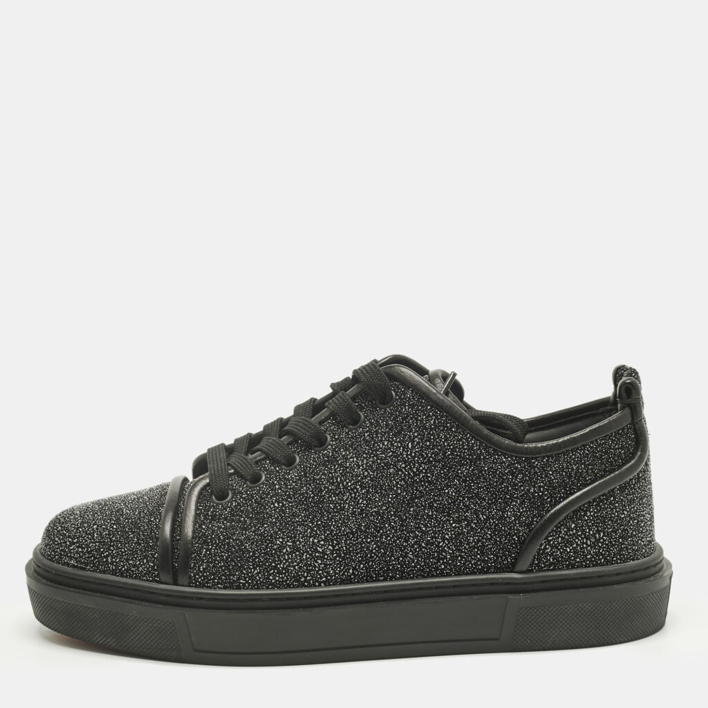 luxury-men-christian-louboutin-new-shoes-p1242421-001-1.jpg Christian Louboutin Black Glitter and Leather Adolon Low Top Sneakers Size 41.5