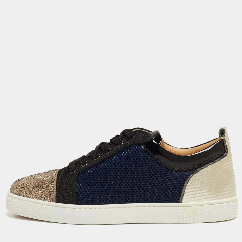Christian Louboutin Multicolor Fabric and Fabric Louis Junior Strass Sneakers Size 42.5
