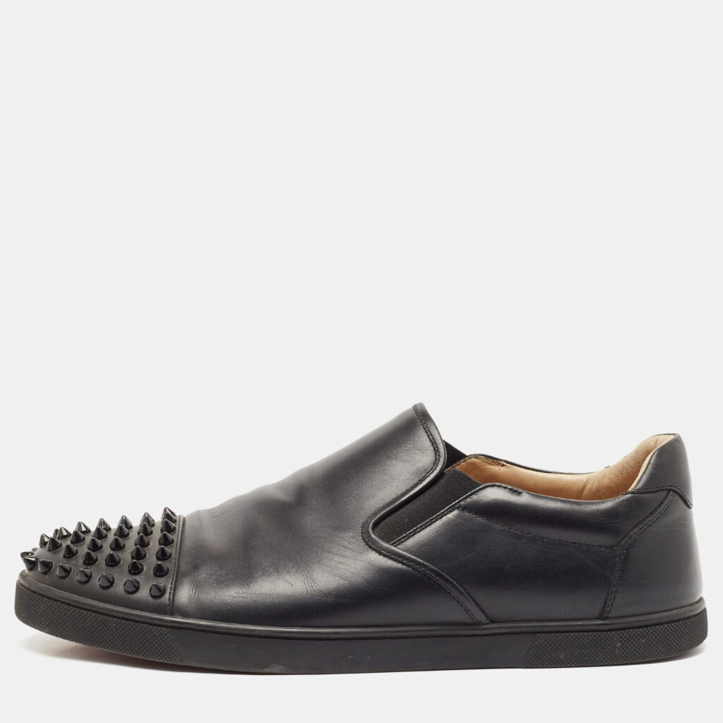 Christian Louboutin Black Leather Boat Spike Slip On Sneakers Size 41 Christian Louboutin Black Leather Boat Spike Slip On Sneakers Size 41