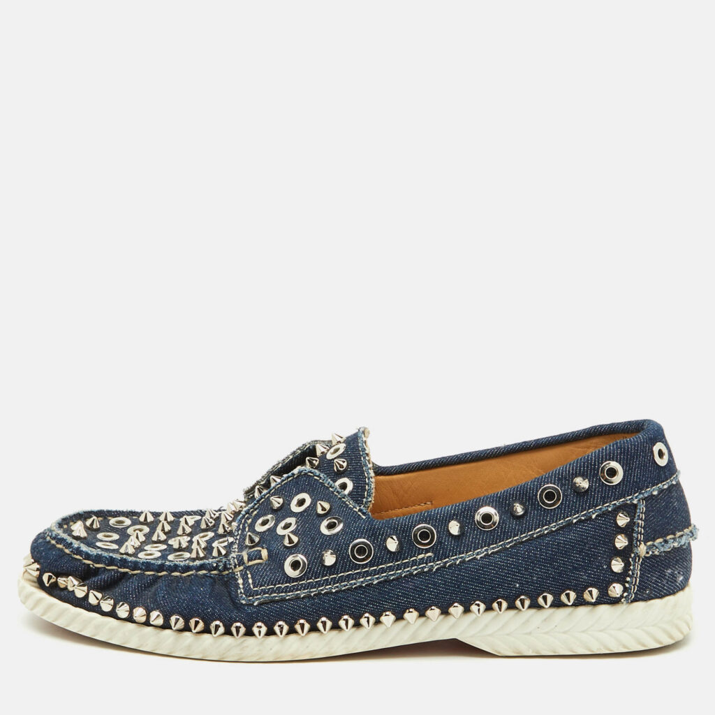 Christian Louboutin Blue Denim Studded Spikes Yacht Loafers Size 41.5 Christian Louboutin Blue Denim Studded Spikes Yacht Loafers Size 41.5