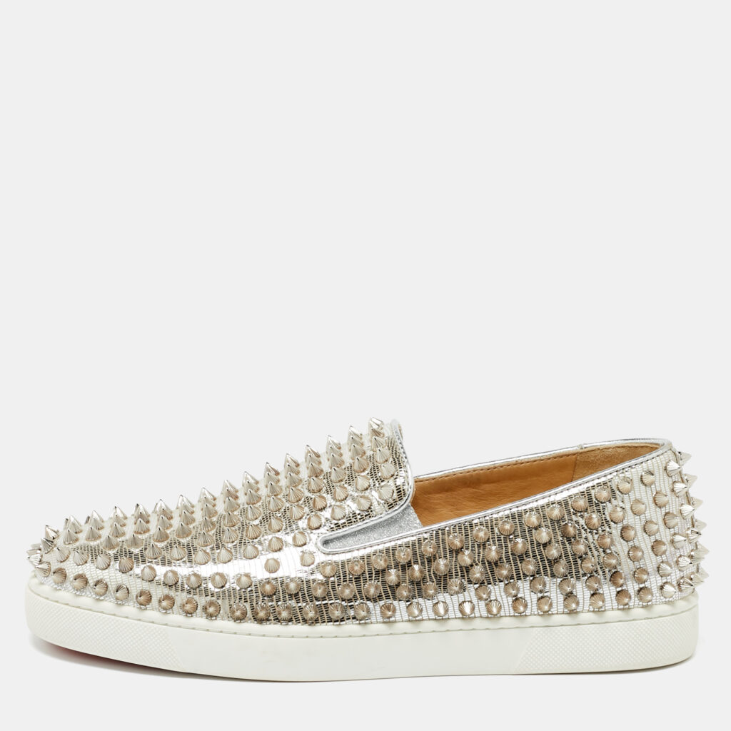 Christian Louboutin Metallic Silver Leather Roller Boat Slip On Sneakers Size 40 Christian Louboutin Metallic Silver Leather Roller Boat Slip On Sneakers Size 40