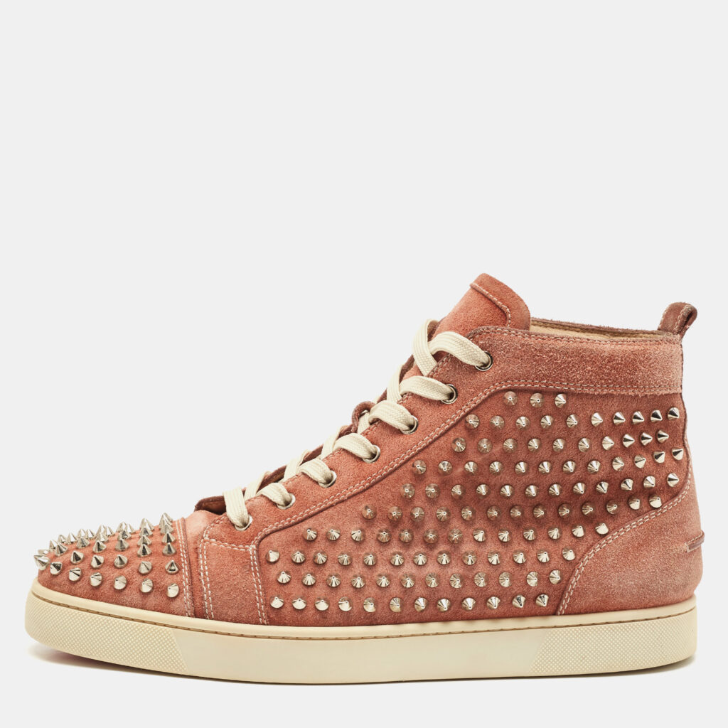 Christian Louboutin Pink Suede Louis Spikes High Top Sneakers Size 44.5 Christian Louboutin Pink Suede Louis Spikes High Top Sneakers Size 44.5