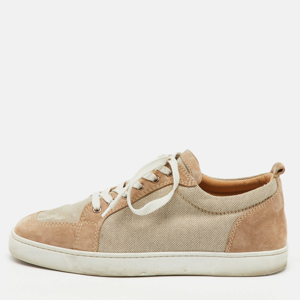 Christian Louboutin Beige/White Canvas and Suede Rantulow Low Top Sneakers Size 44.5 Christian Louboutin Beige/White Canvas and Suede Rantulow Low Top Sneakers Size 44.5