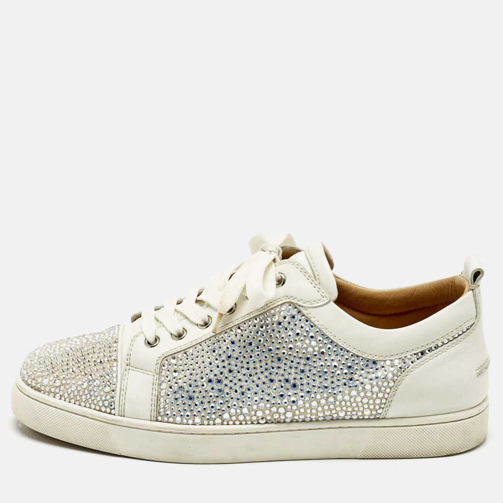 Christian Louboutin White Leather and Crystal Louis Low Top Sneakers Size 43 Christian Louboutin White Leather and Crystal Louis Low Top Sneakers Size 43