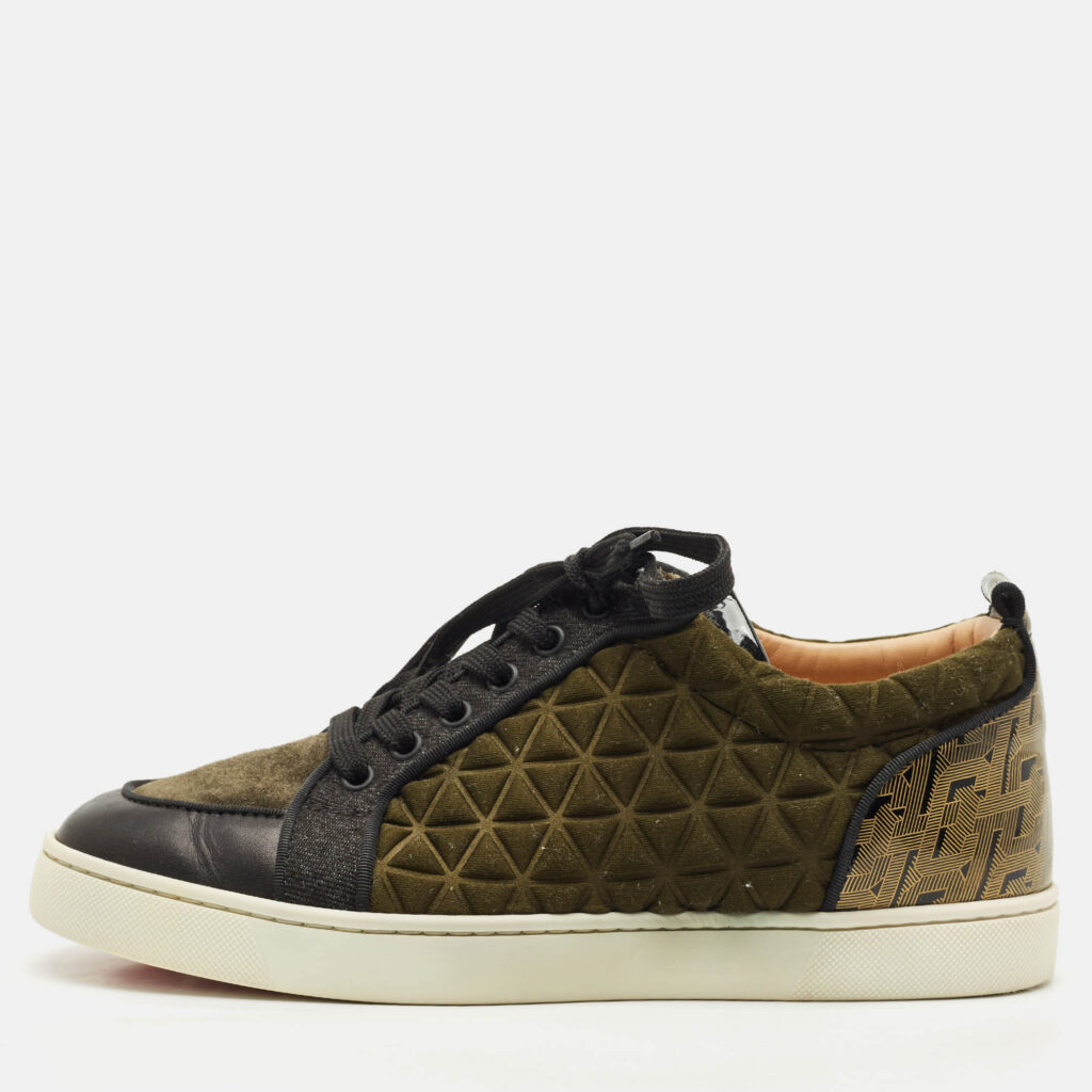 Christian Louboutin Black/Green Leather and Suede Rantulow Orlato Sneakers 40.5 Christian Louboutin Black/Green Leather and Suede Rantulow Orlato Sneakers 40.5