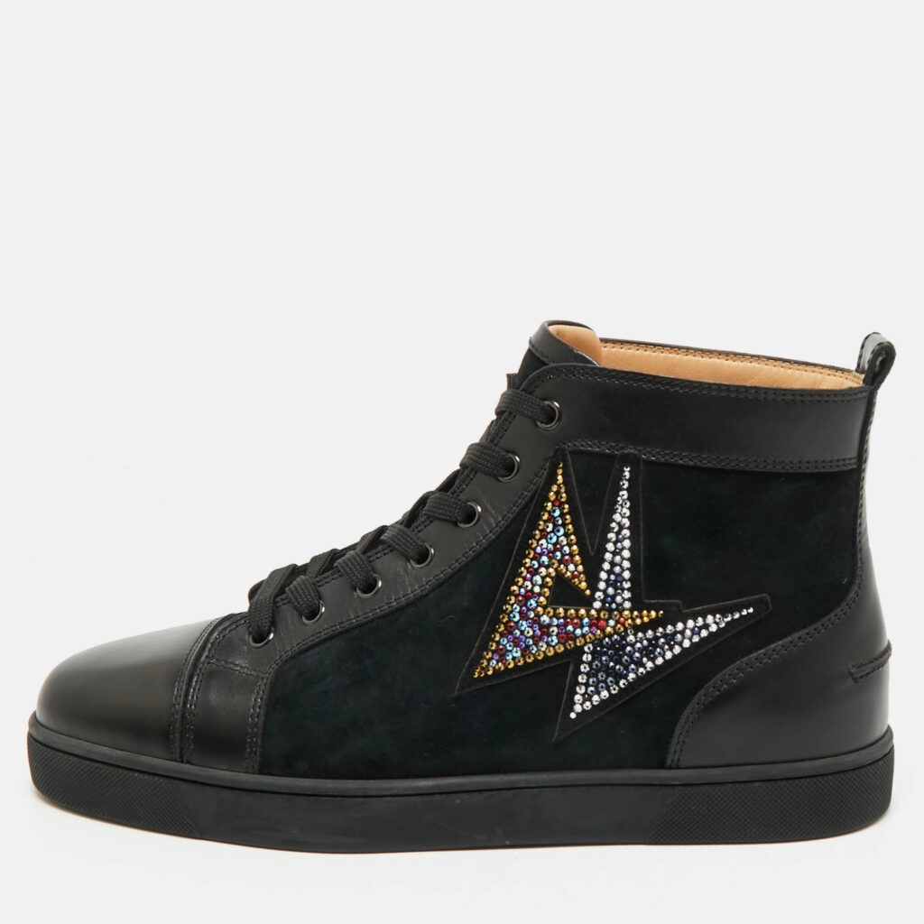 Christian Louboutin Black Leather and Suede Lou Oui Sneakers Size 44 Christian Louboutin Black Leather and Suede Lou Oui Sneakers Size 44