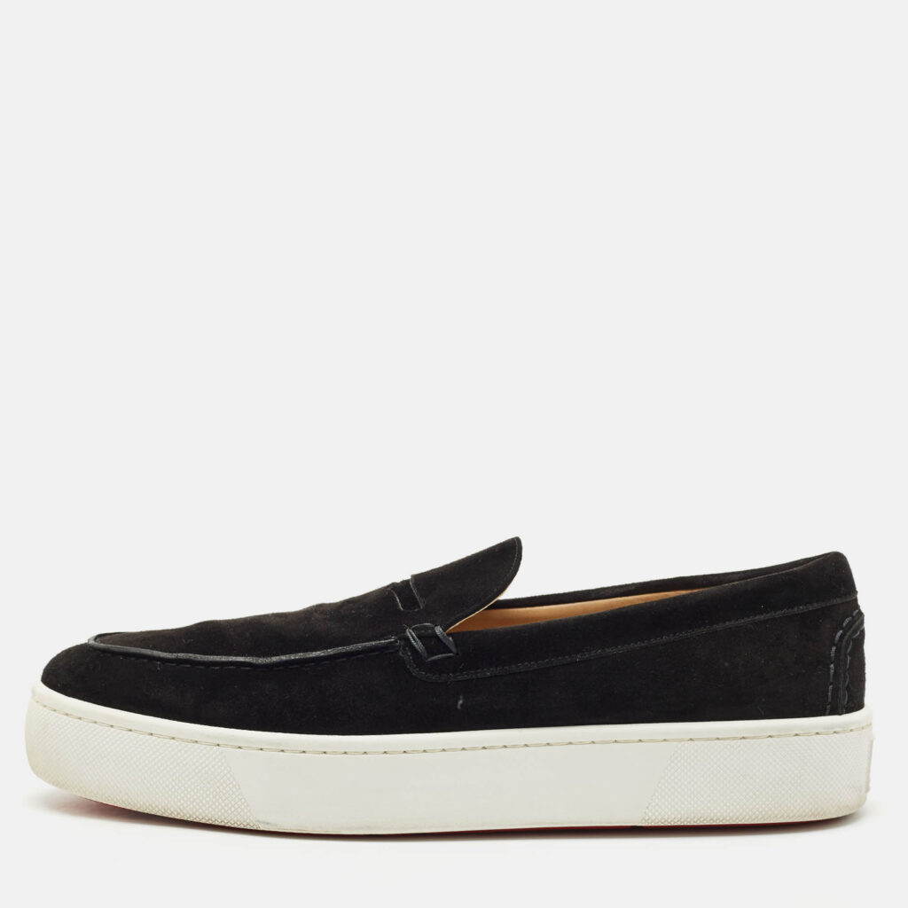Christian Louboutin Black Suede Varsiboat Slip On Sneakers Size 45.5 Christian Louboutin Black Suede Varsiboat Slip On Sneakers Size 45.5