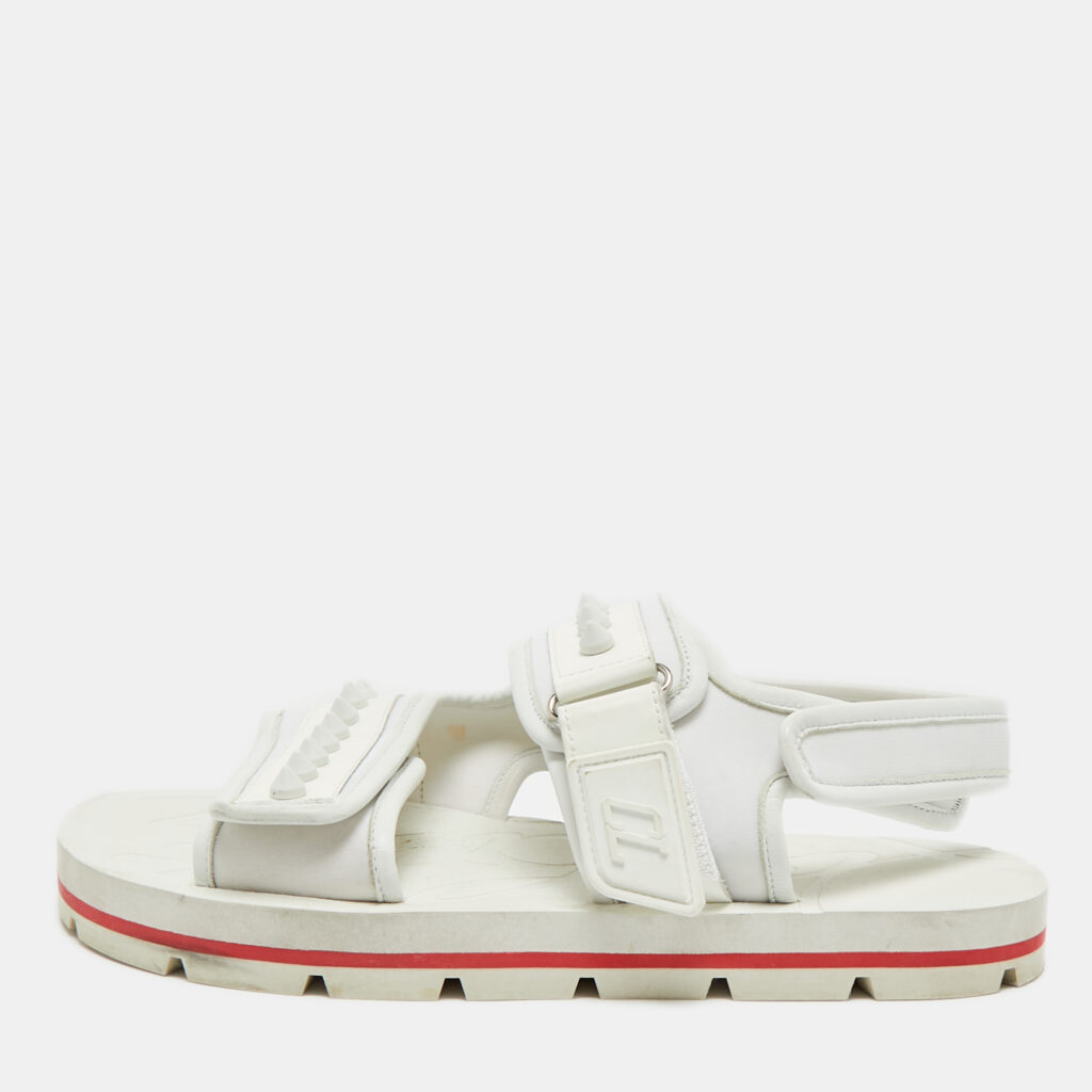 Christian Louboutin White Neoprene and Rubber Studs Slingback Sandals Size 40 Christian Louboutin White Neoprene and Rubber Studs Slingback Sandals Size 40