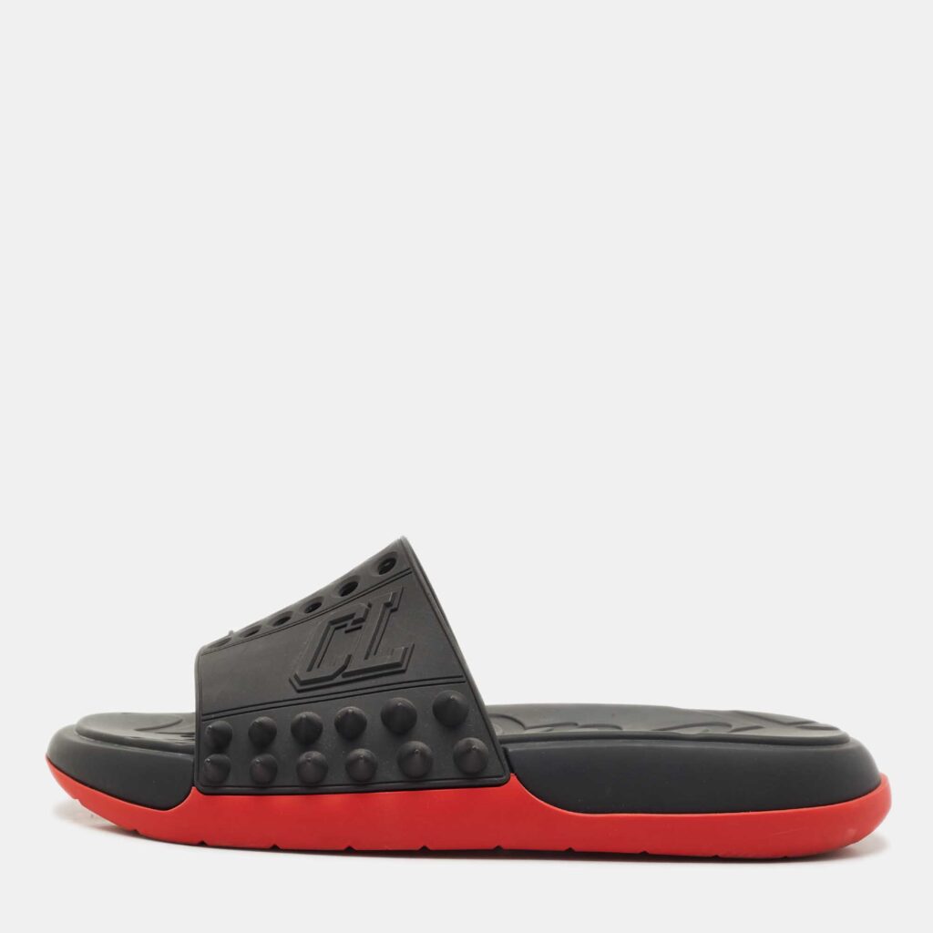 Christian Louboutin Black Rubber Take It Easy Slide Sandals Size 45 Christian Louboutin Black Rubber Take It Easy Slide Sandals Size 45