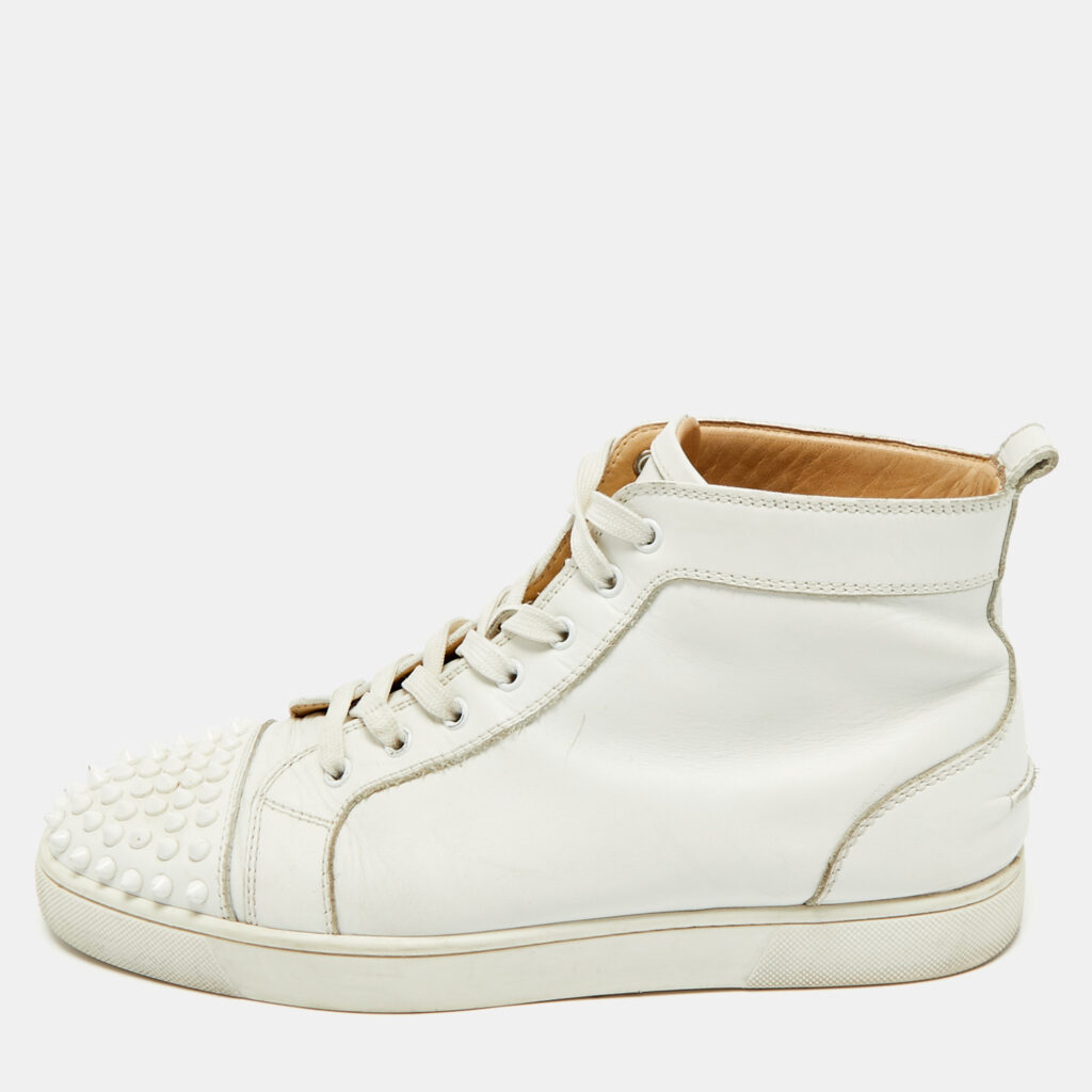 Christian Louboutin White Leather Louis Spikes High Top Sneakers Size 43.5