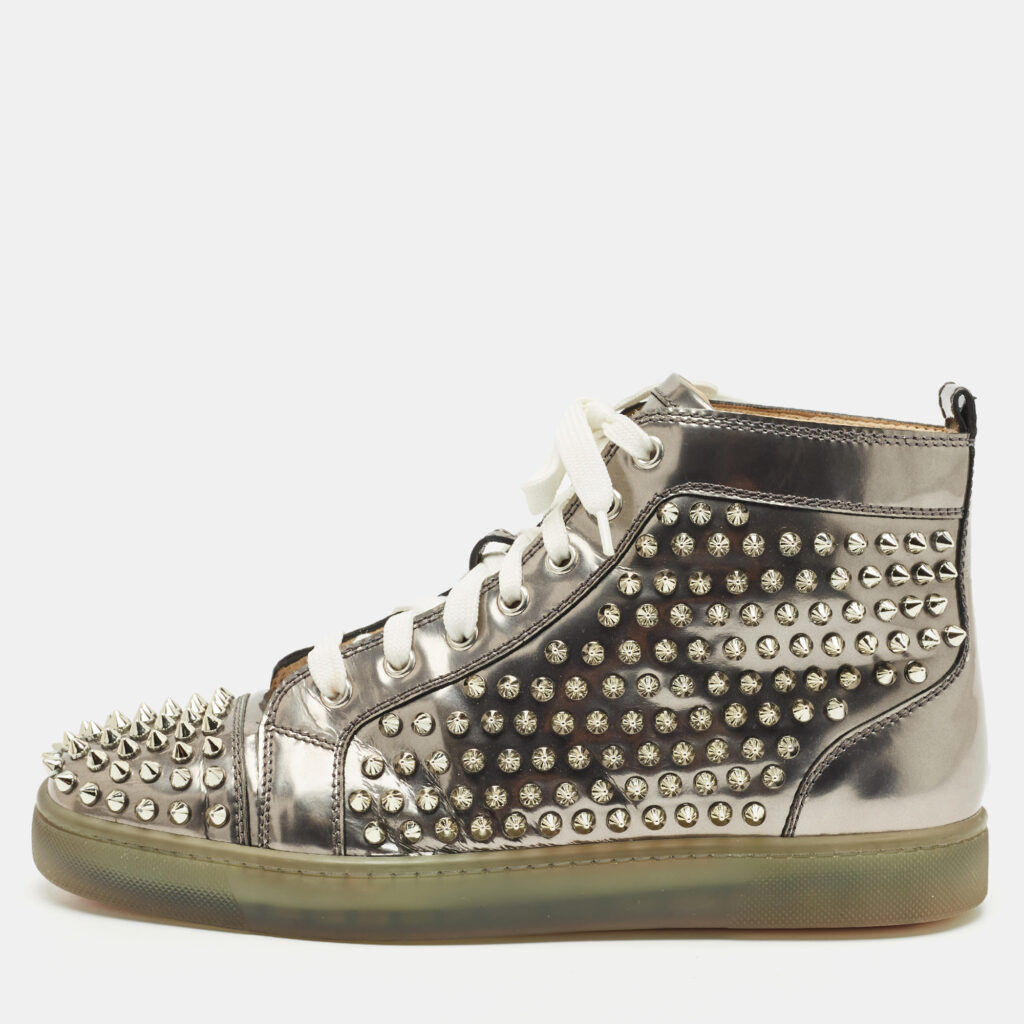 Christian Louboutin Metallic Leather Louis Junior High Top Sneakers Size 40