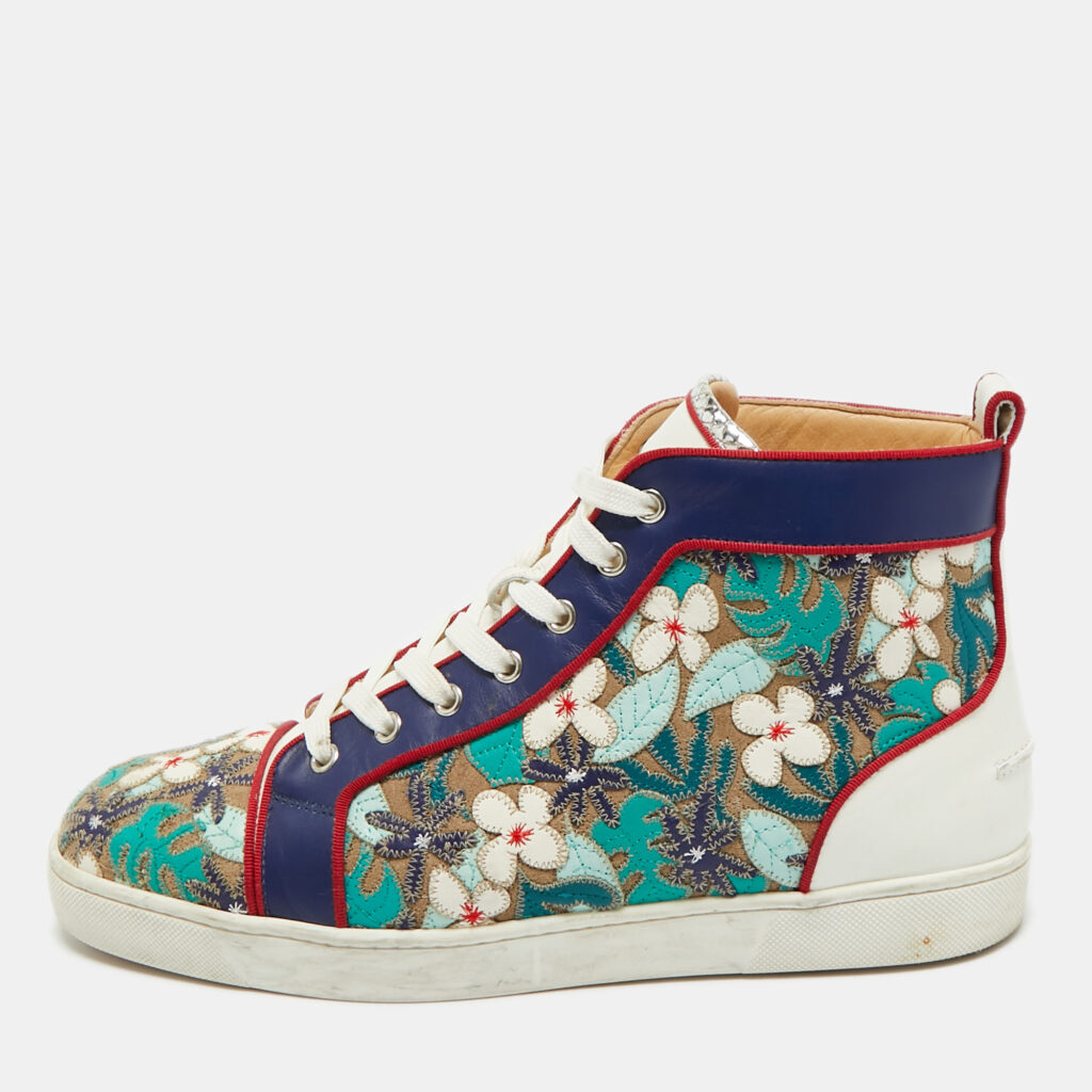 Christian Louboutin Multicolor Embroidered Suede and Leather Louis Patch High Top Sneakers Size 43