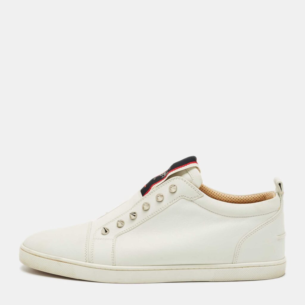 Christian Louboutin White Leather F.A.V Fique A Vontade Slip On Sneakers Size 43