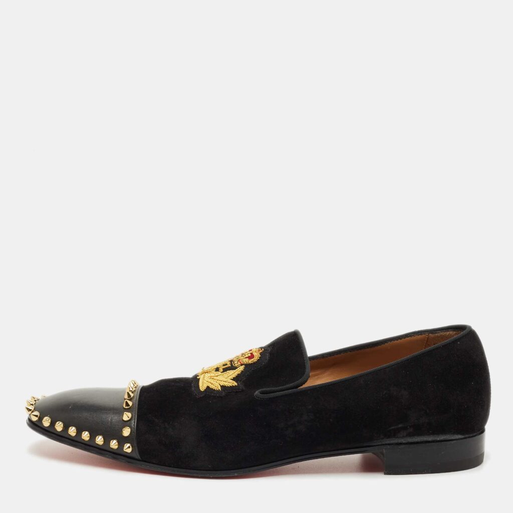 Christian Louboutin Black Leather and Suede Captain Loubi Smoking Slippers Size 42.5