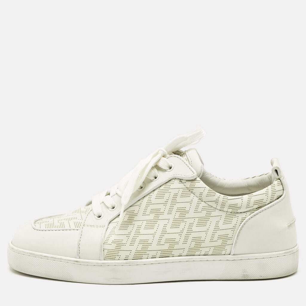 Christian Louboutin White Leather Louis Junior Lace Up Sneakers Size 42.5