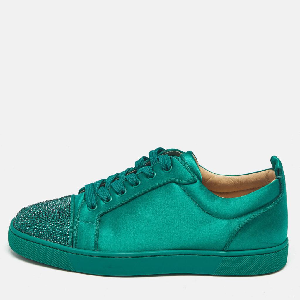 Christian Louboutin Green Satin Louis Orlato Lace Up Sneakers Size 42 Christian Louboutin Green Satin Louis Orlato Lace Up Sneakers Size 42