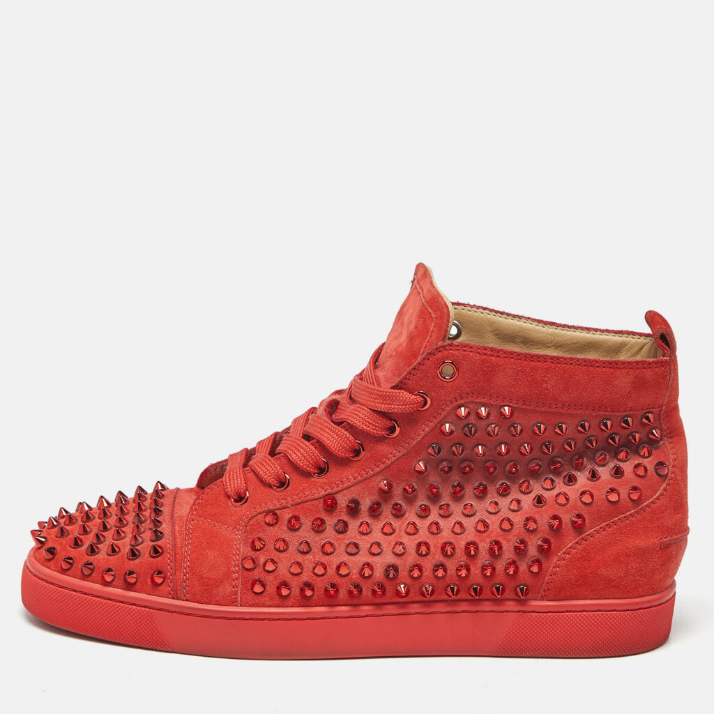 Christian Louboutin Red Suede Louis Spikes High Top Sneakers Size 43 Christian Louboutin Red Suede Louis Spikes High Top Sneakers Size 43