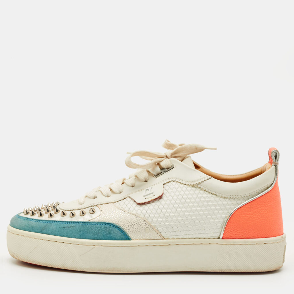 Christian Louboutin Tricolor Leather and Suede Happyrui Low Top Sneakers Size 42.5 Christian Louboutin Tricolor Leather and Suede Happyrui Low Top Sneakers Size 42.5