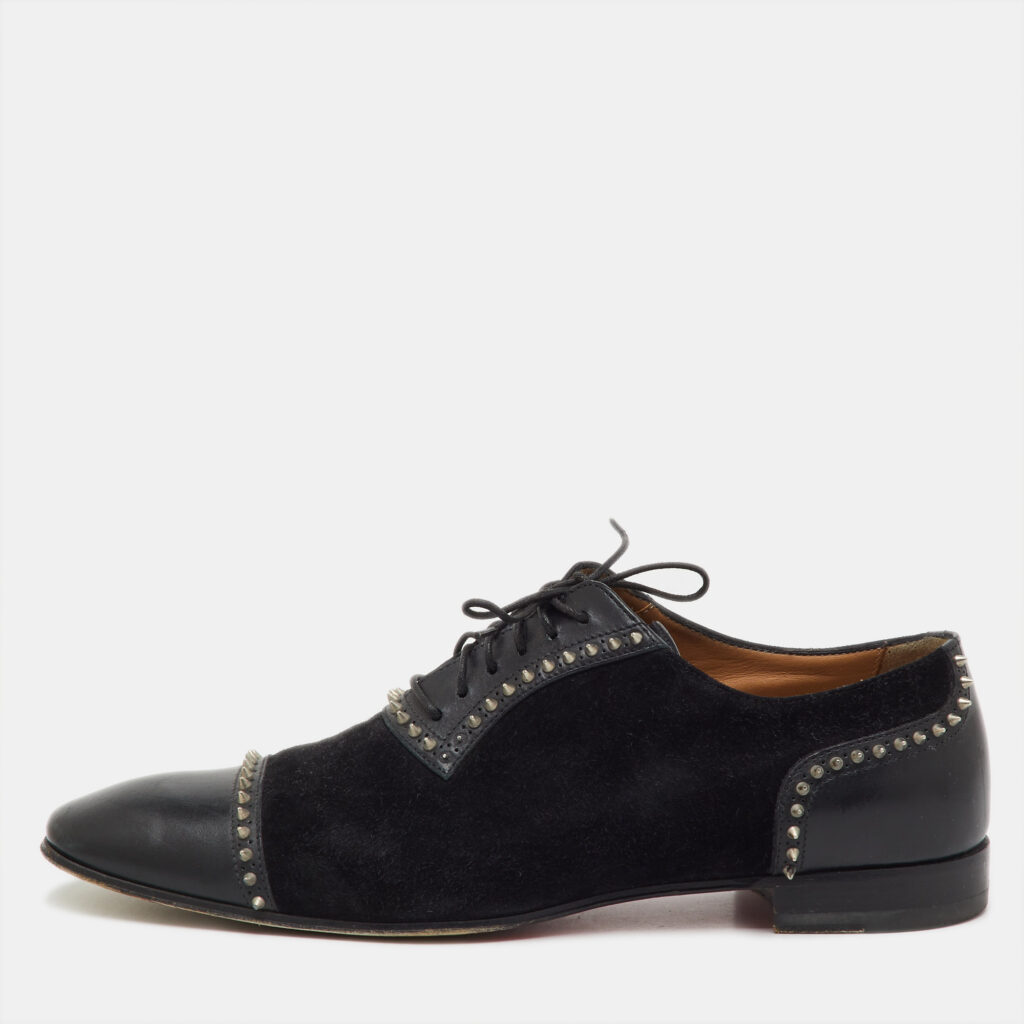 Christian Louboutin Black Suede and Leather Spiked Mr Blake Lace Up Oxfords Size 41.5